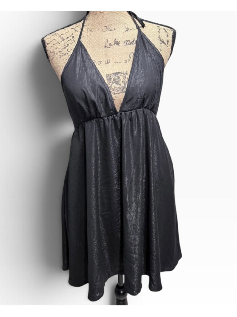 Shein Bae Women's Black Shimmer Halter Mini Dress Size Large.